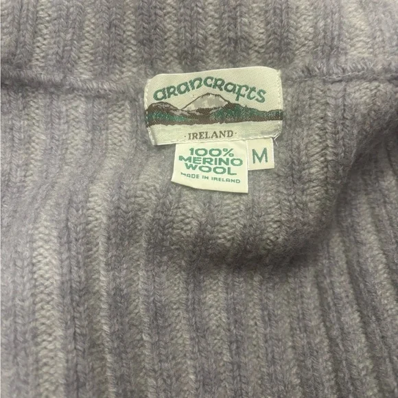 Aran Crafts 100% Merino Wool Sweater Ireland Gray Long Cardigan Size Medium - Picture 5 of 7
